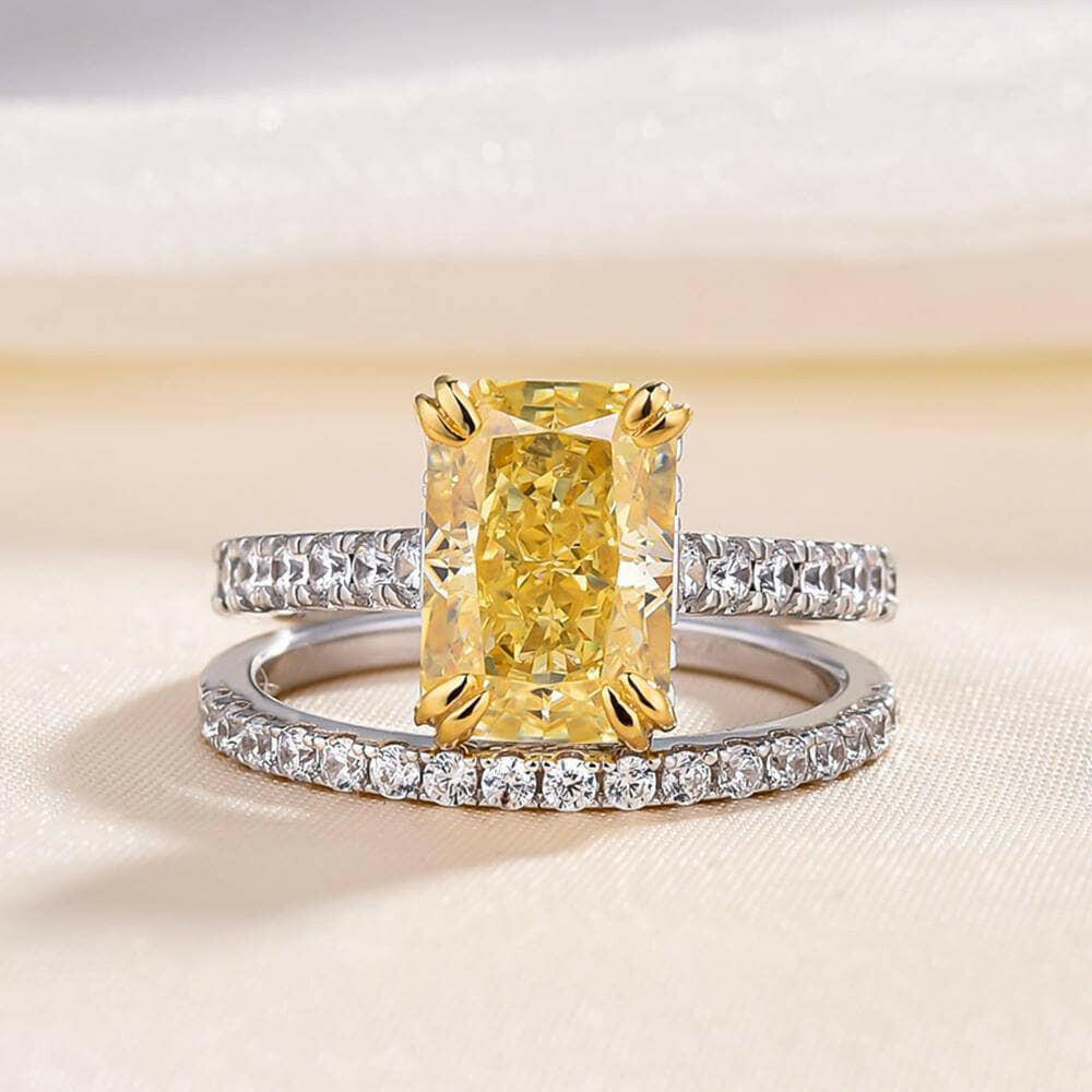 Stunning Radiant Cut 3.0ct Yellow Sapphire Bridal Set-Evani Jewelry