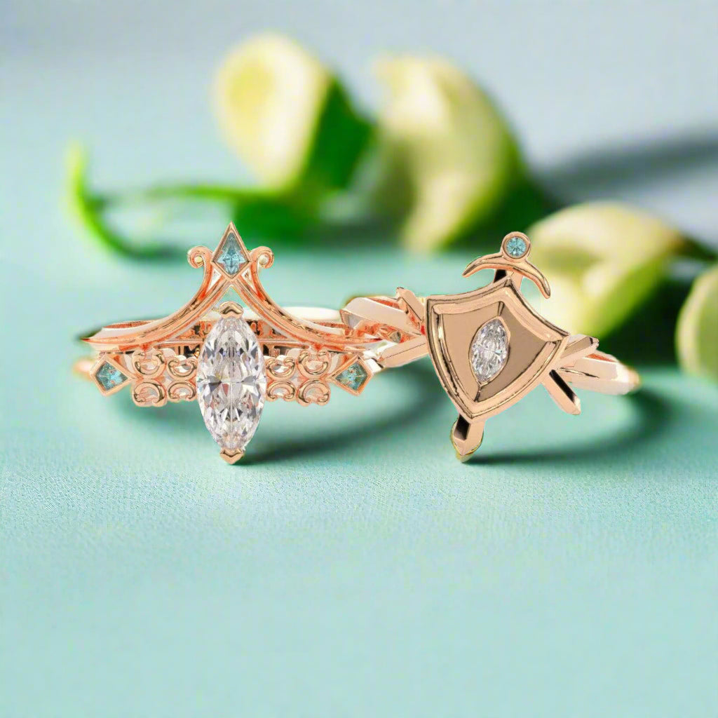 Paladin's 2-piece Ring Set (Women)- Video Game Inspired Rings in 14k Yellow Gold-Evani Naomi Jewelry