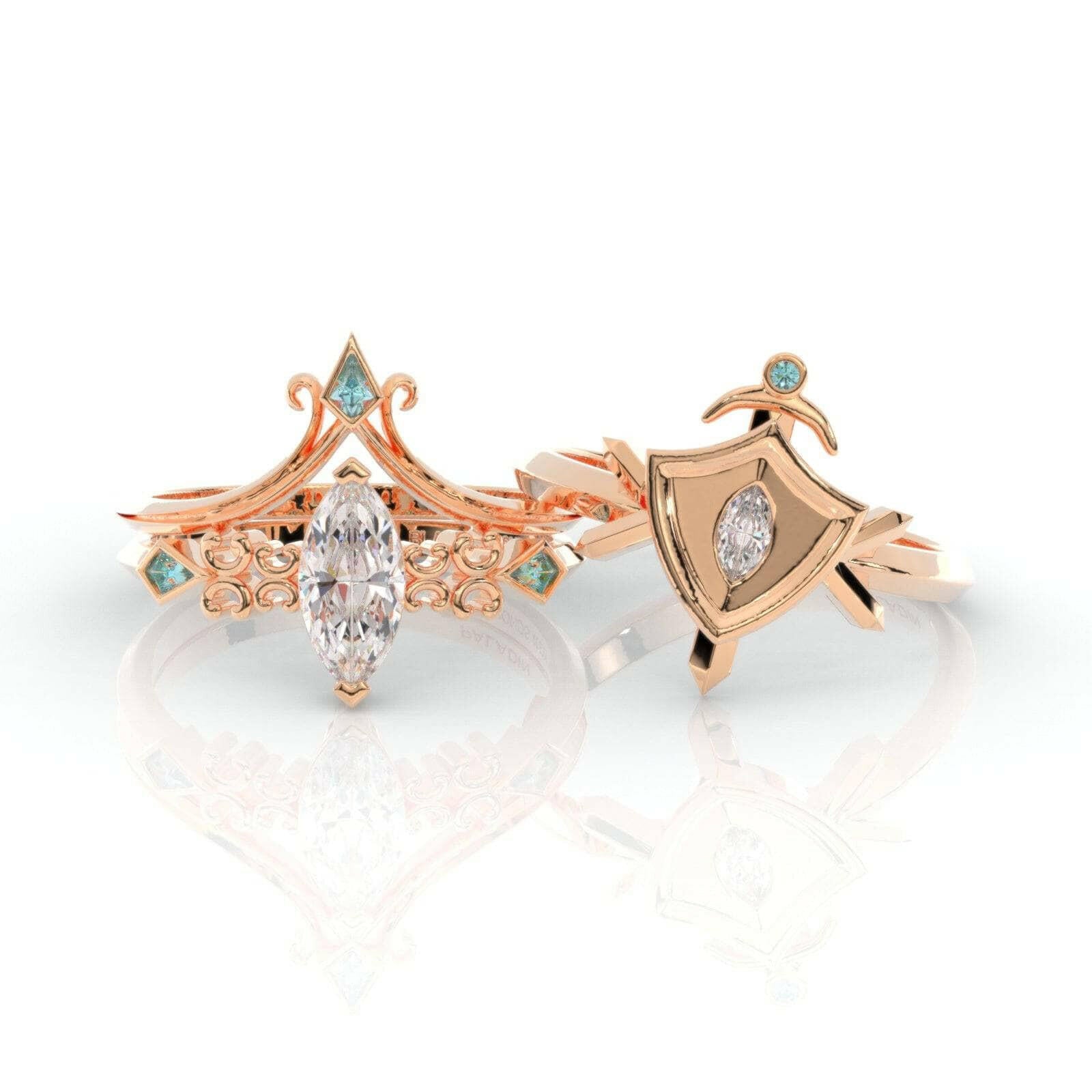 Paladin's 2-piece Ring Set (Women)- Video Game Inspired Rings in 14k Yellow Gold-Evani Naomi Jewelry