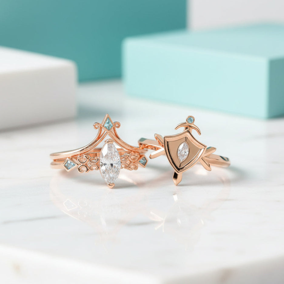 Two-piece Diamond Ring Set (Women) in 14k Yellow Gold-Evani Jewelry