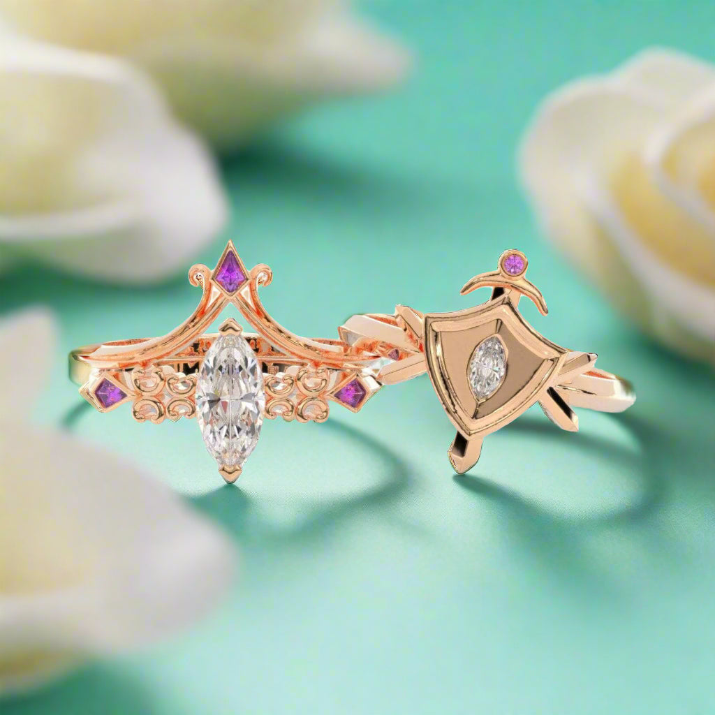 Paladin's 2-piece Ring Set (Women)- Video Game Inspired Rings in 14k Yellow Gold-Evani Naomi Jewelry