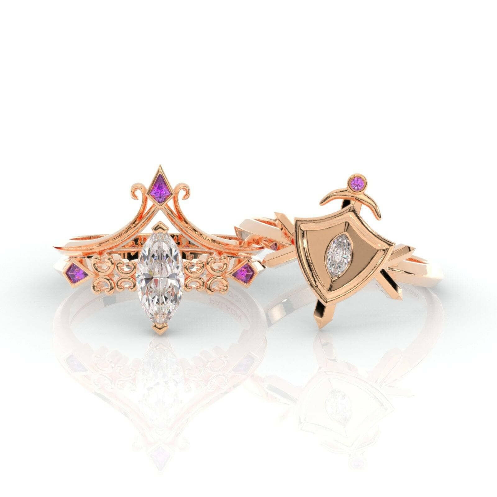 Paladin's 2-piece Ring Set (Women)- Video Game Inspired Rings in 14k Yellow Gold-Evani Naomi Jewelry