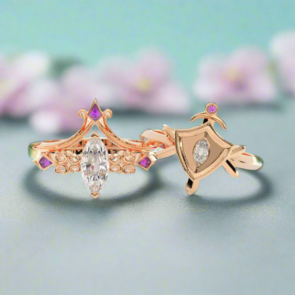 Paladin's 2-piece Ring Set (Women)- Video Game Inspired Rings in 14k Yellow Gold-Evani Naomi Jewelry