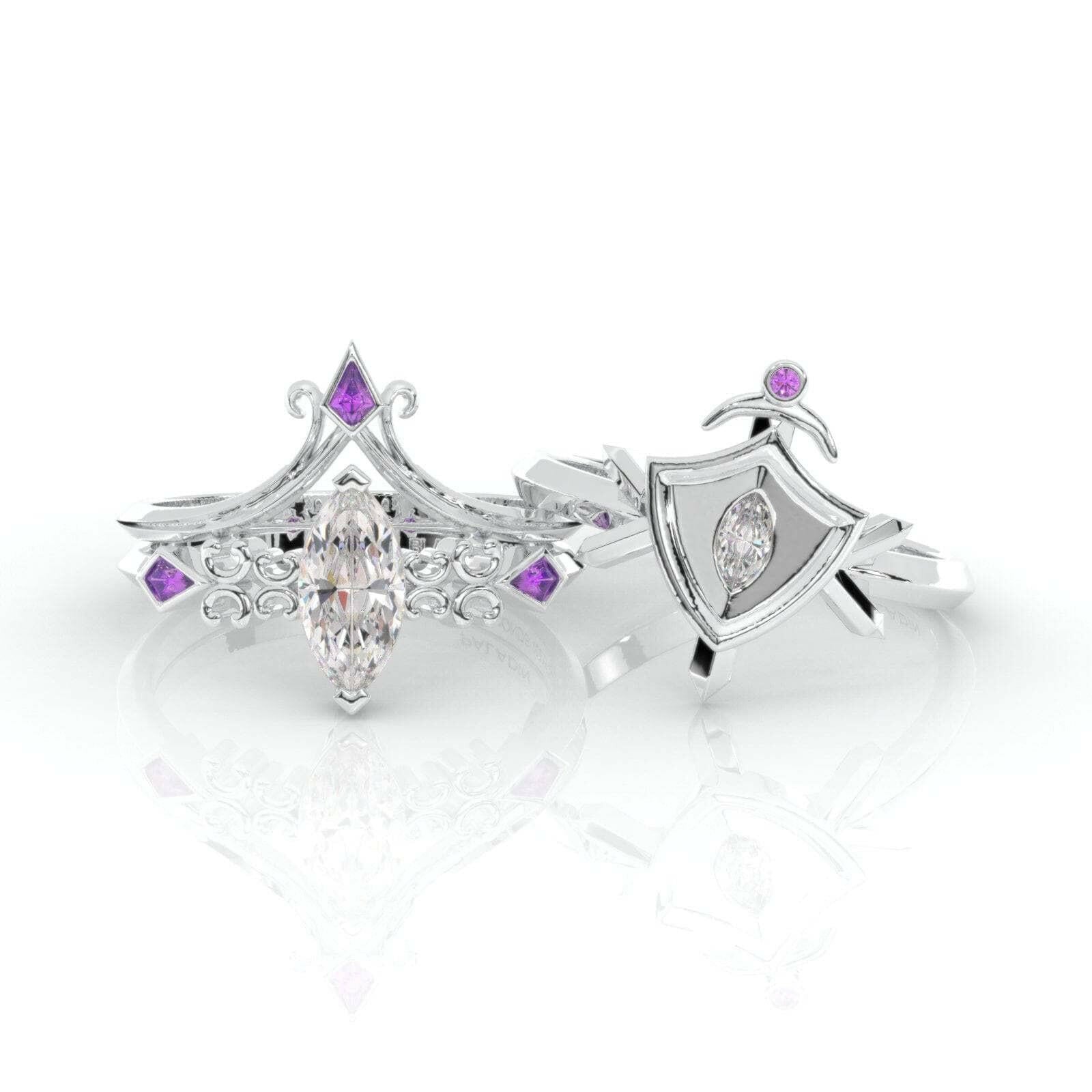 Paladin's 2-piece Ring Set (Women)- Video Game Inspired Rings in 14k Yellow Gold-Evani Naomi Jewelry