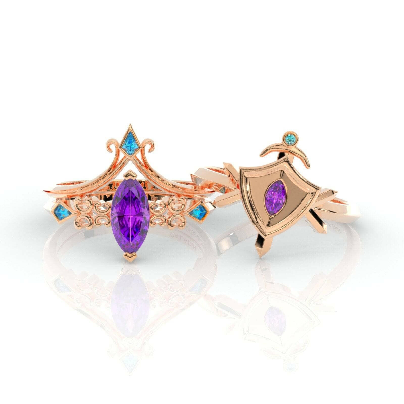 Paladin's 2-piece Ring Set (Women)- Video Game Inspired Rings in 14k Yellow Gold-Evani Naomi Jewelry