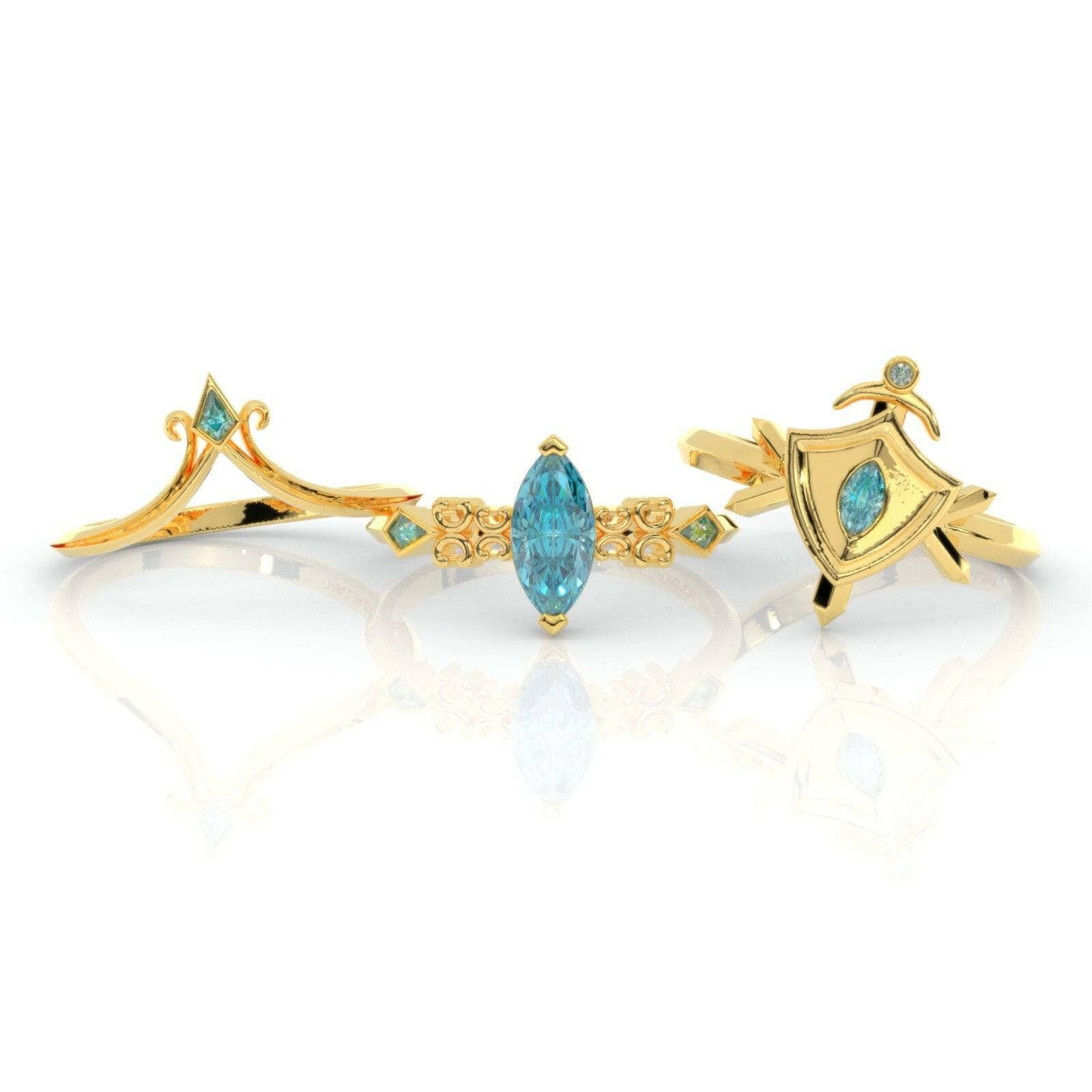Paladin's 2-piece Ring Set (Women)- Video Game Inspired Rings in 14k Yellow Gold-Evani Naomi Jewelry