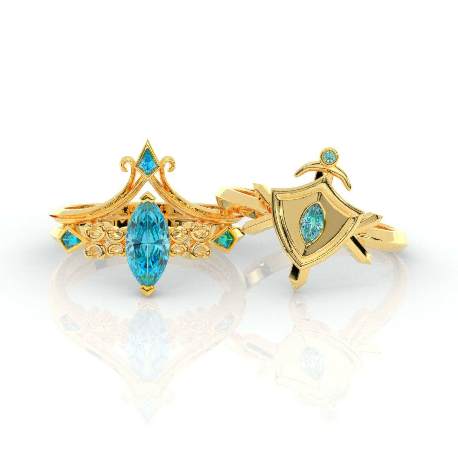 Paladin's 2-piece Ring Set (Women)- Video Game Inspired Rings in 14k Yellow Gold-Evani Naomi Jewelry
