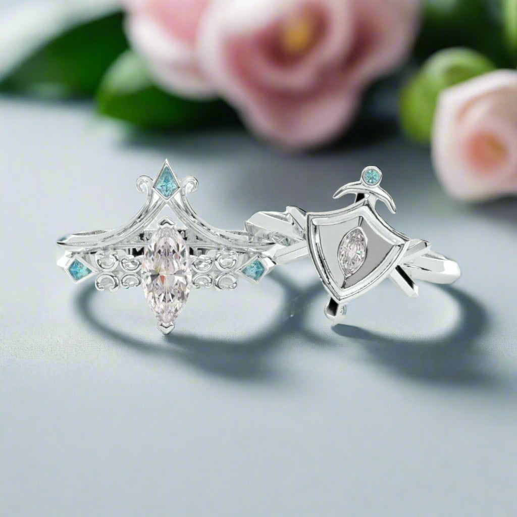 Paladin's 2-piece Ring Set (Women)- Video Game Inspired Rings in 14k Yellow Gold-Evani Naomi Jewelry
