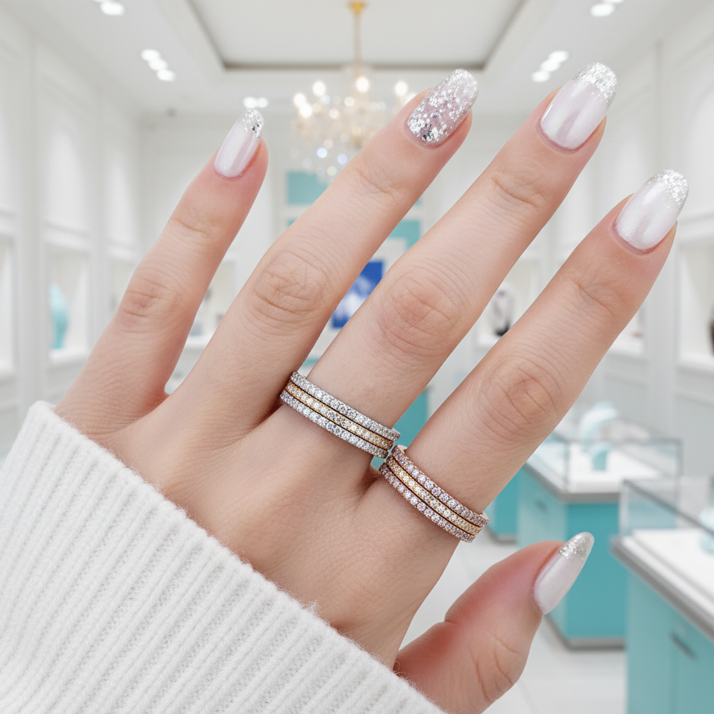 Three Pieces Full Eternity Stackable Wedding Band Set-Evani Jewelry