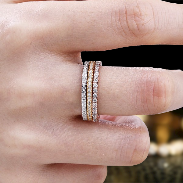 Three Pieces Full Eternity Stackable Wedding Band Set-Evani Naomi Jewelry