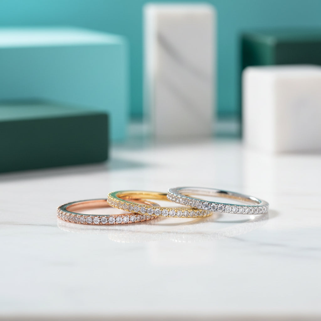 Three Pieces Full Eternity Stackable Wedding Band Set-Evani Jewelry