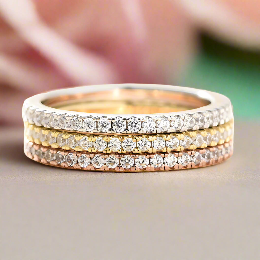Three Pieces Full Eternity Stackable Wedding Band Set-Evani Naomi Jewelry