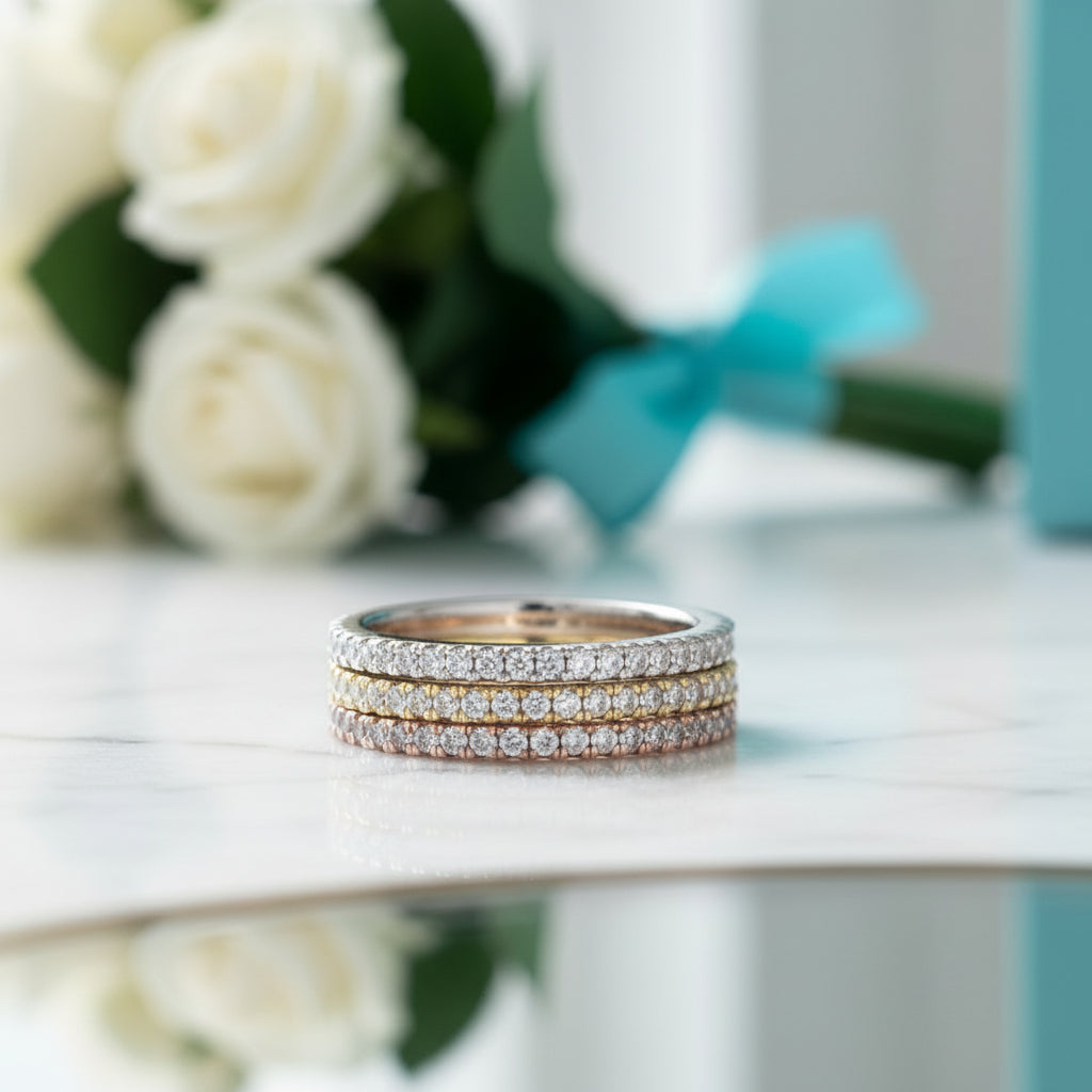 Three Pieces Full Eternity Stackable Wedding Band Set-Evani Jewelry