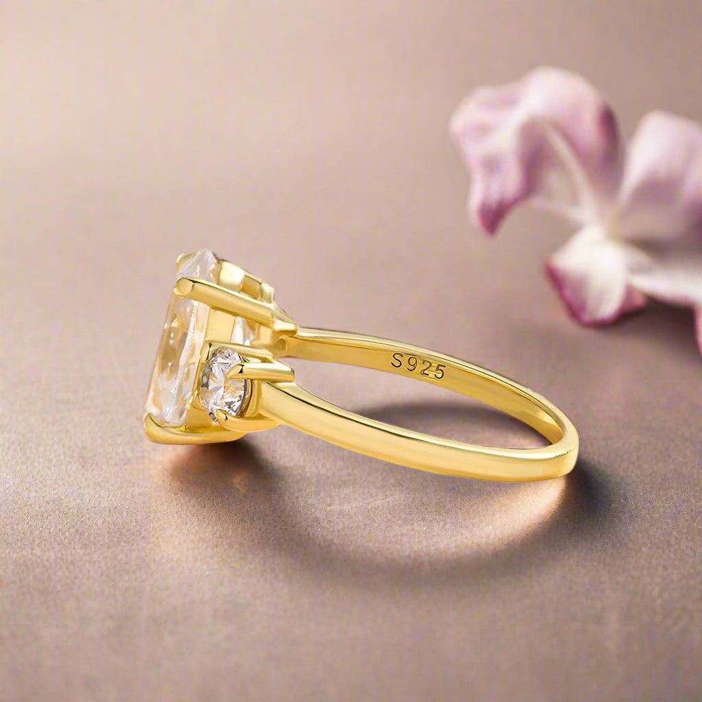Three Stone 14k Yellow Gold Engagement Ring-Evani Naomi Jewelry