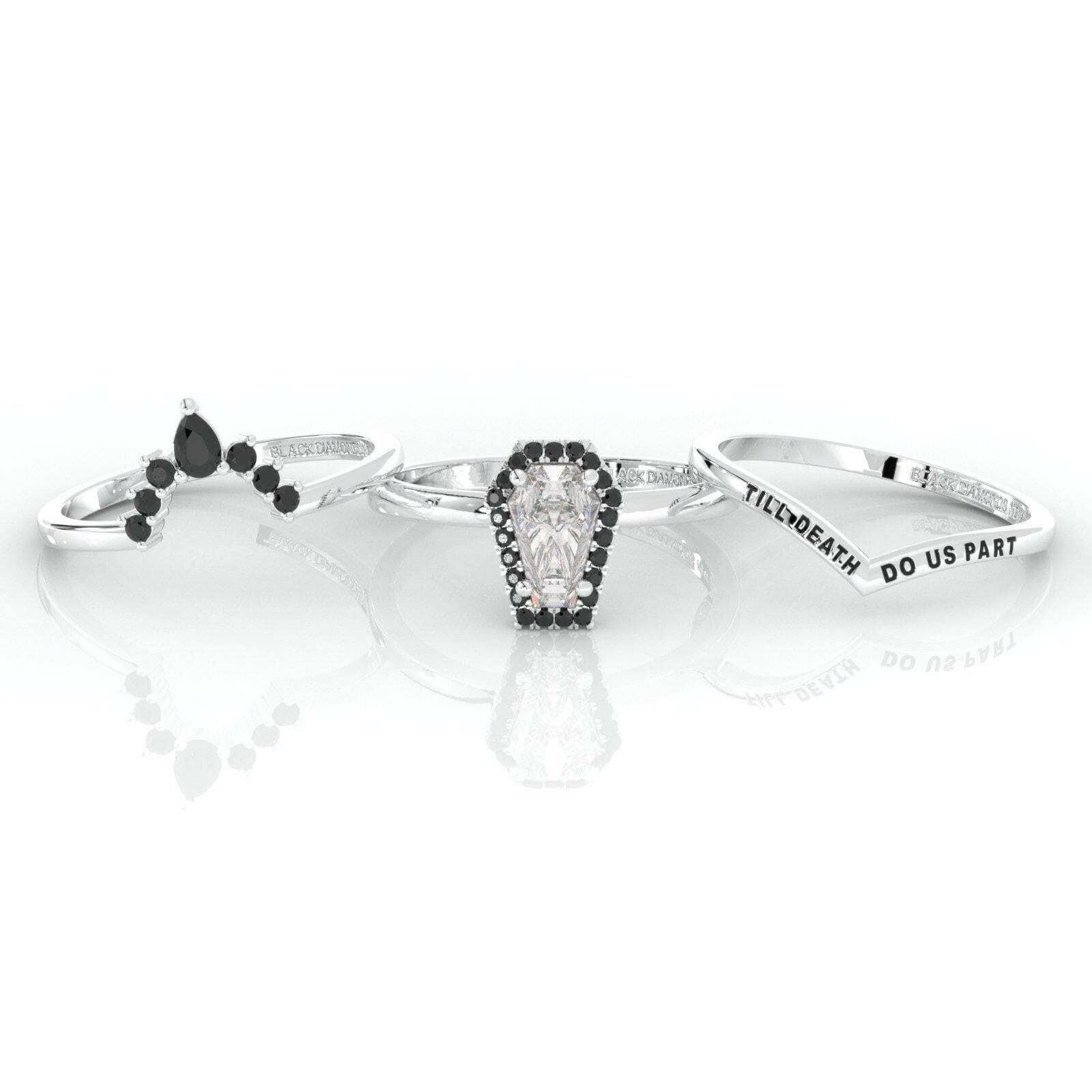 Till Death Do Us Part Gothic Wedding Rings in 14k White Gold Rare Coffin Cut Diamond-Evani Naomi Jewelry