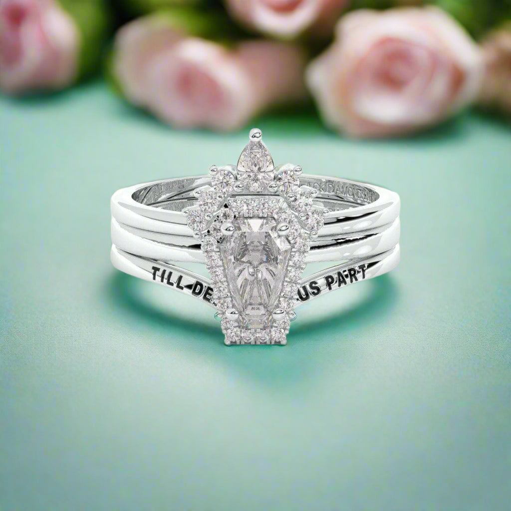 Till Death Do Us Part Gothic Wedding Rings in 14k White Gold Rare Coffin Cut Diamond-Evani Naomi Jewelry