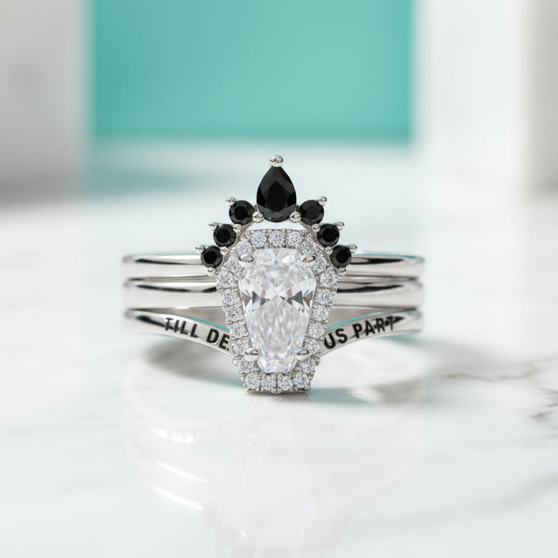 Gothic Wedding Rings in 14k White Gold Rare Coffin Cut Diamond-Evani Jewelry