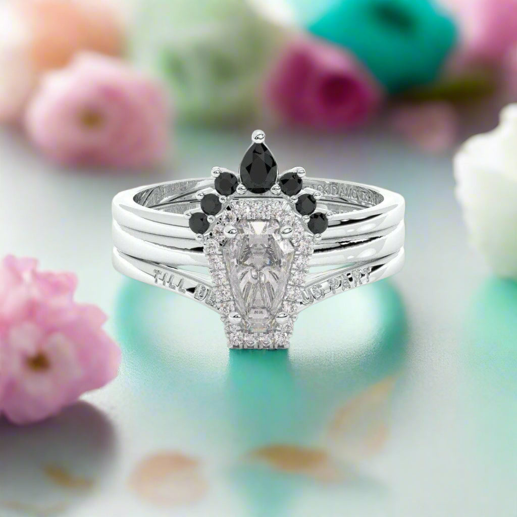 Till Death Do Us Part Gothic Wedding Rings in 14k White Gold Rare Coffin Cut Diamond-Evani Naomi Jewelry