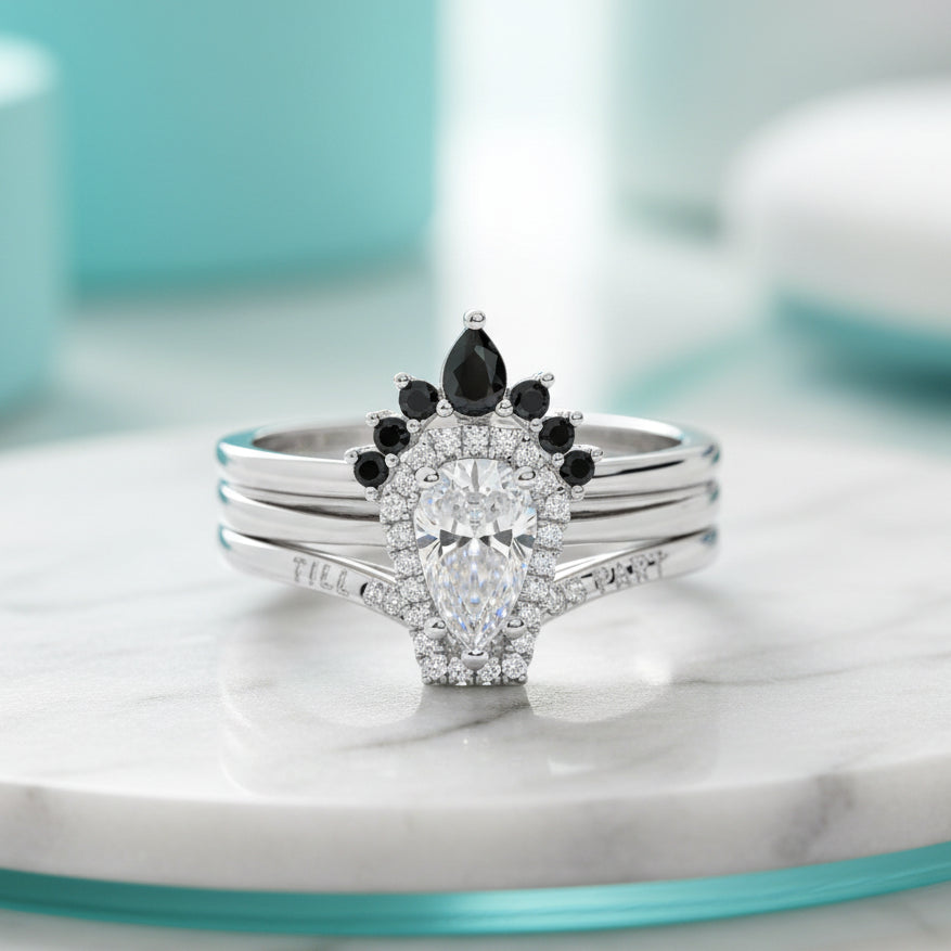 Gothic Wedding Rings in 14k White Gold Rare Coffin Cut Diamond-Evani Jewelry