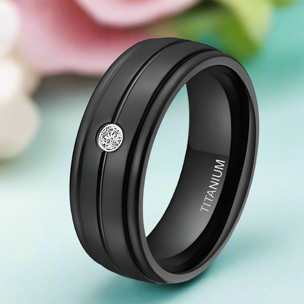 Trendy 7mm Black Titanium Wedding Band with Diamonds-Evani Jewelry