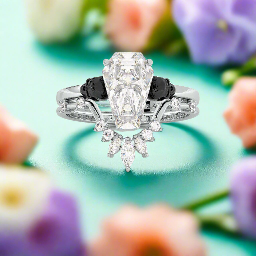 True Love Gothic Wedding Rings in 14k White Gold Limited Coffin Cut Diamond-Evani Naomi Jewelry