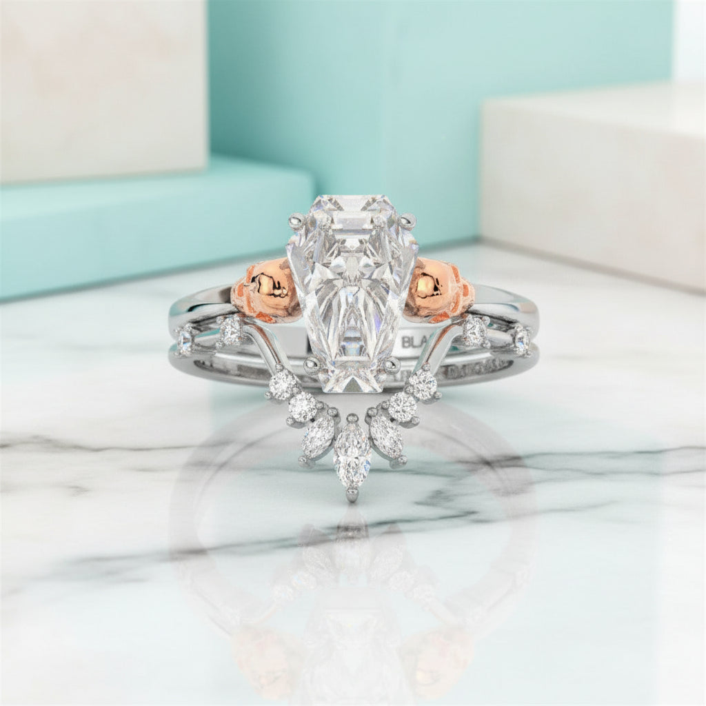 Gothic Wedding Rings in 14k White Gold Limited Coffin Cut Diamond Birthstone-Evani Jewelry