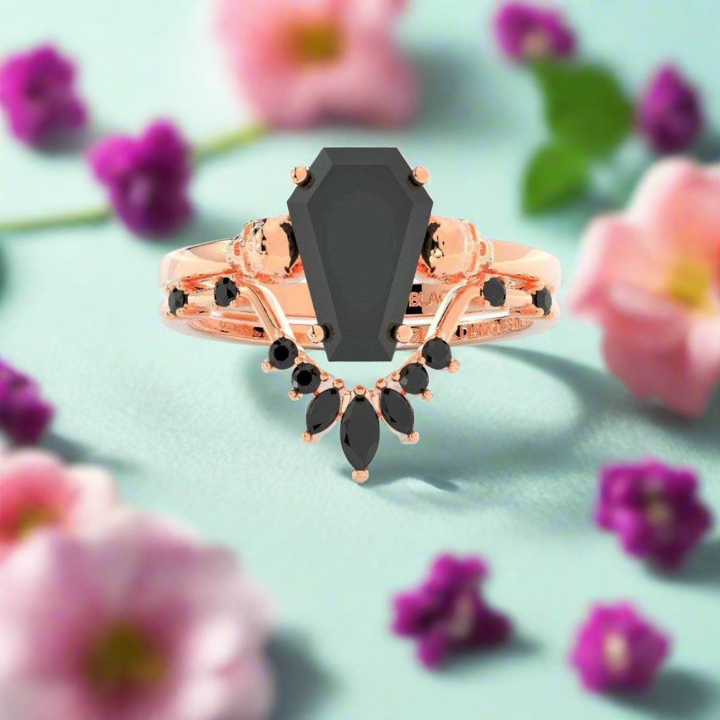 True Love Gothic Wedding Rings in 14k White Gold Limited Coffin Cut Diamond-Evani Naomi Jewelry