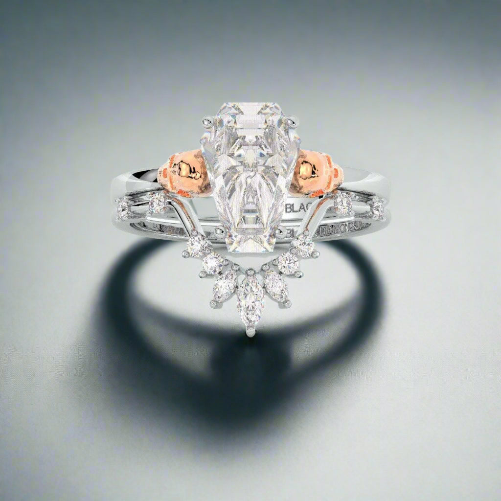 True Love Gothic Wedding Rings in 14k White Gold Limited Coffin Cut Diamond-Evani Naomi Jewelry