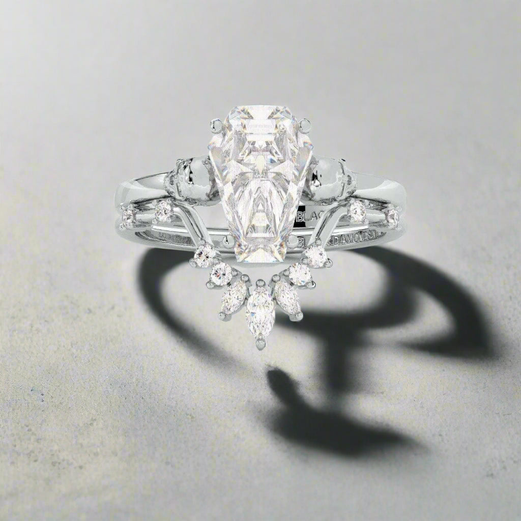 True Love Gothic Wedding Rings in 14k White Gold Limited Coffin Cut Diamond-Evani Naomi Jewelry