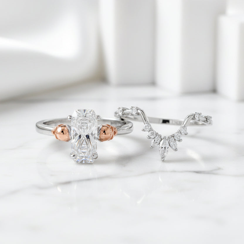 Gothic Wedding Rings in 14k White Gold Limited Coffin Cut Diamond Birthstone-Evani Jewelry