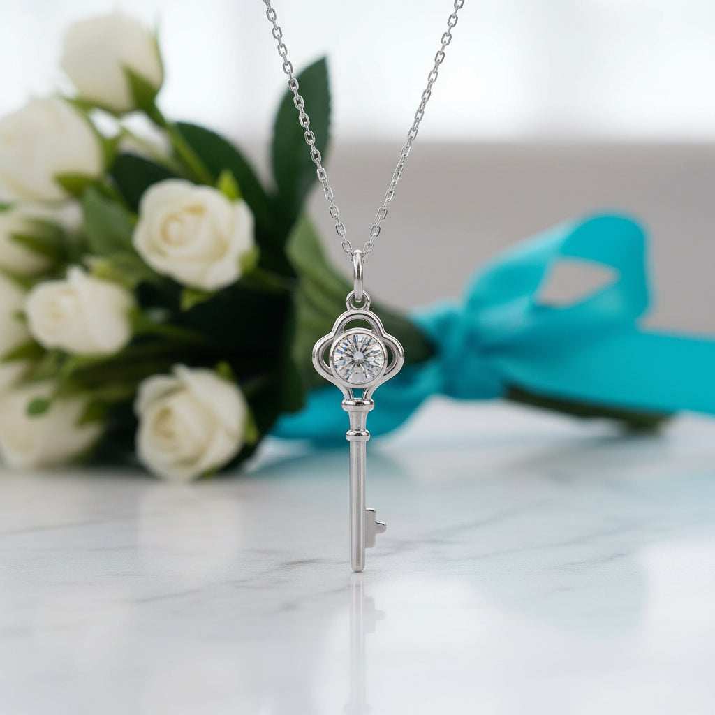 Twinkle 1.0 ct Diamond Necklace with Key Shaped Pendant-Evani Jewelry