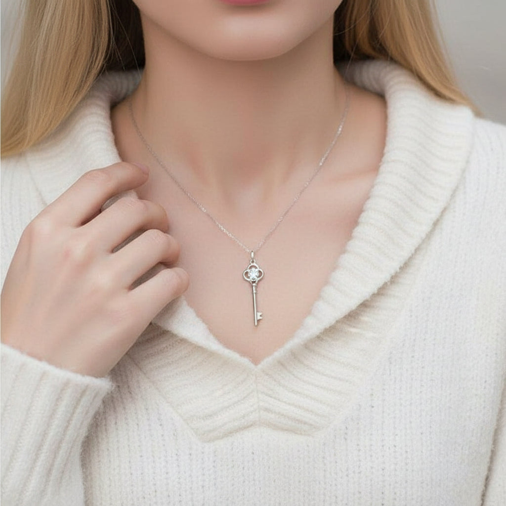 Twinkle 1.0 ct Diamond Necklace with Key Shaped Pendant-Evani Jewelry