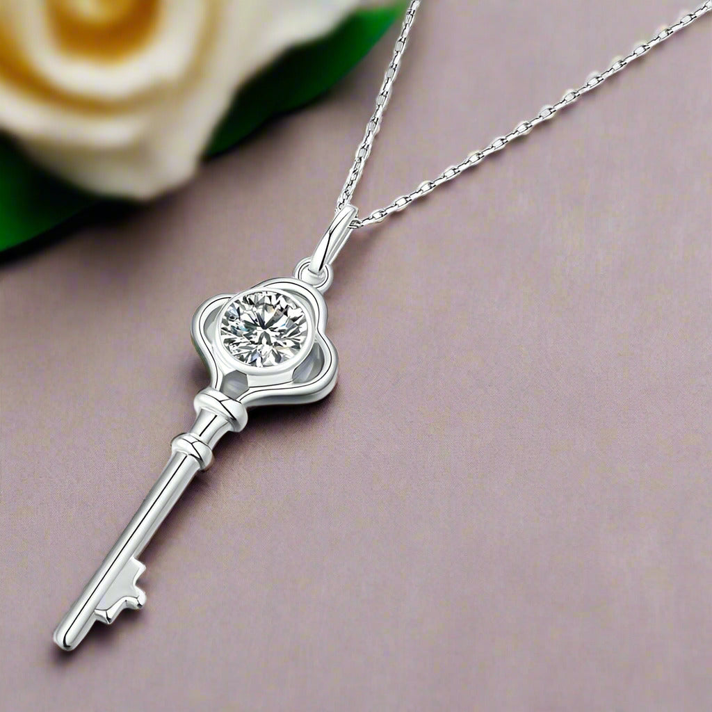 Twinkle 1.0 ct Diamond Necklace with Key Shaped Pendant-Evani Naomi Jewelry