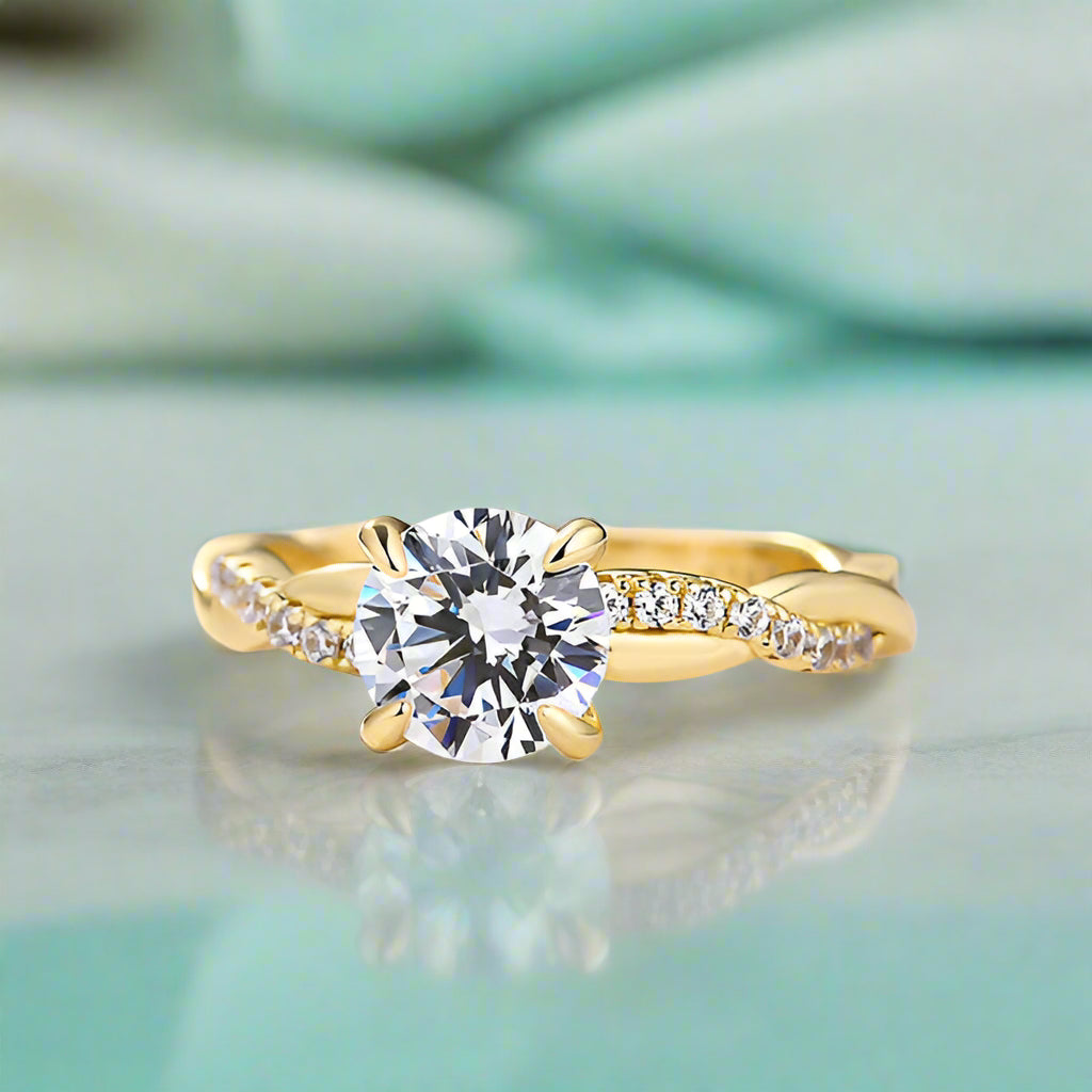 Twist Yellow Gold 1.25 Ct Round Cut Promise Ring-Evani Naomi Jewelry