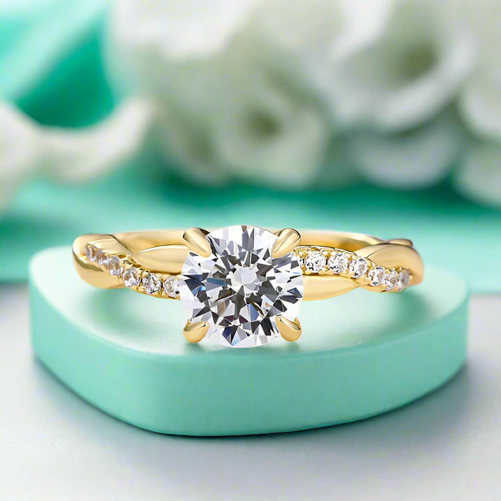 Twist Yellow Gold 1.25 Ct Round Cut Promise Ring-Evani Naomi Jewelry