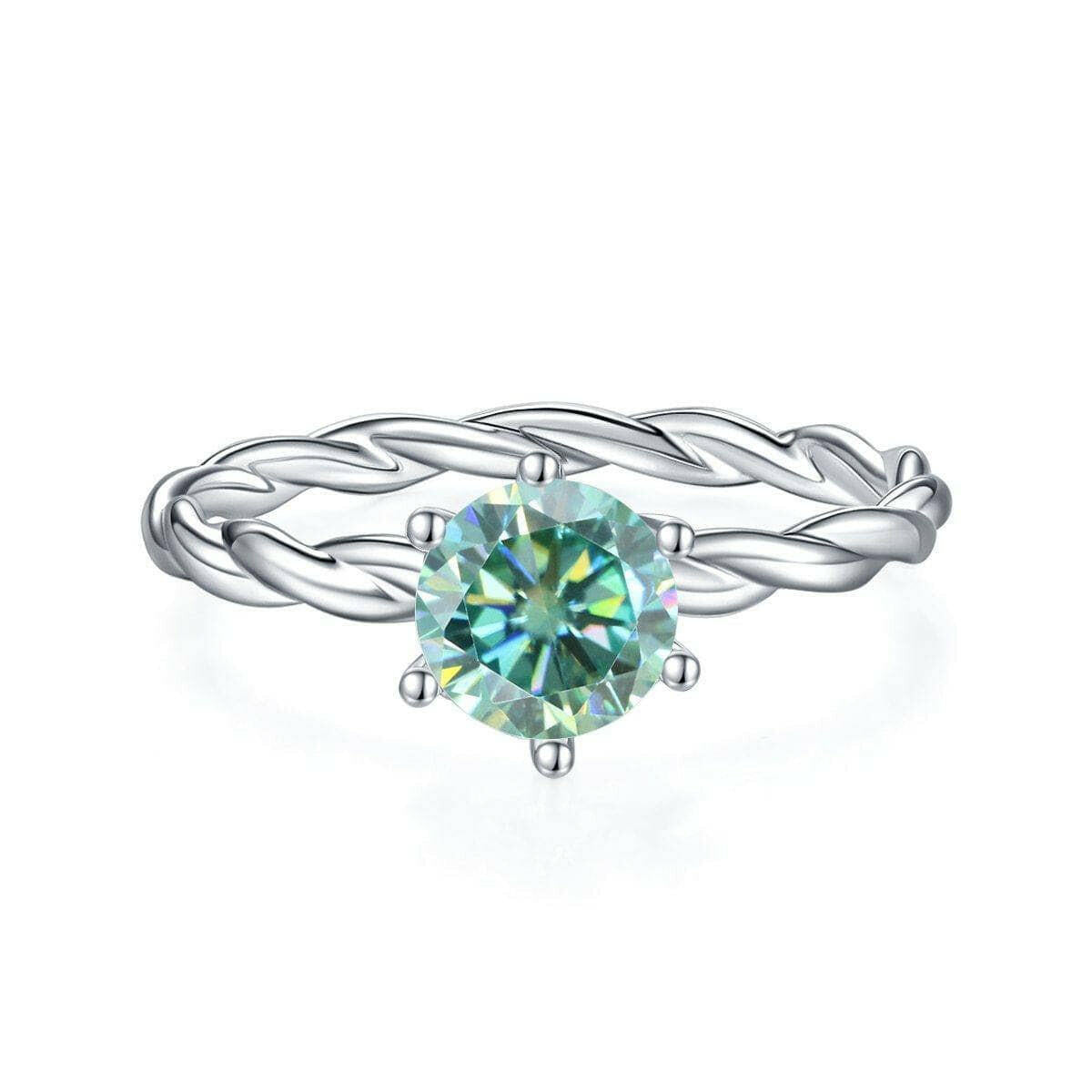 Twisted 1.00 ct Round Green Diamond Engagement Ring-Evani Jewelry