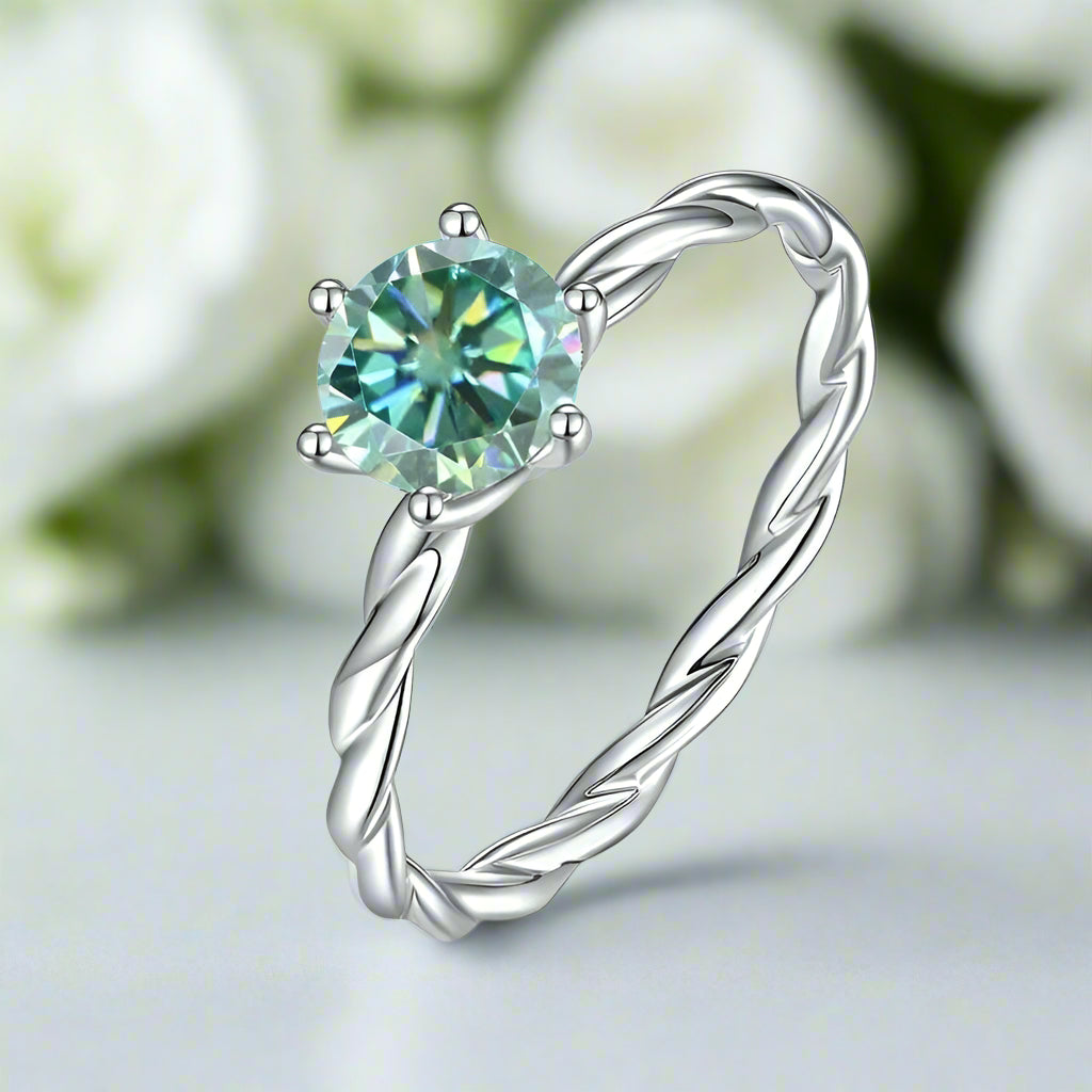 Twisted 1.00 ct Round Green Diamond Engagement Ring-Evani Jewelry