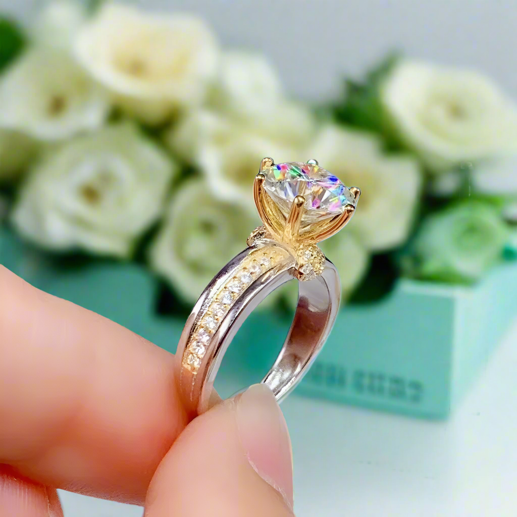 Two-Tone 14k Gold Round Cut Engagement Ring-Evani Naomi Jewelry