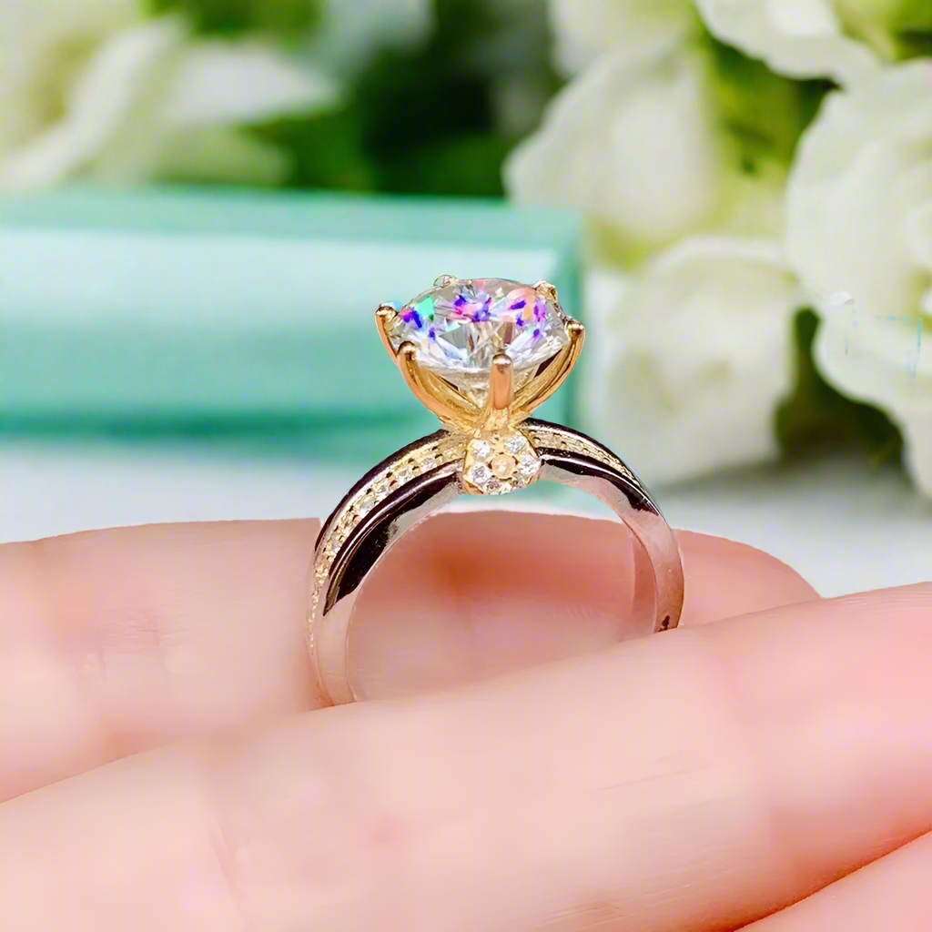 Two-Tone 14k Gold Round Cut Engagement Ring-Evani Naomi Jewelry