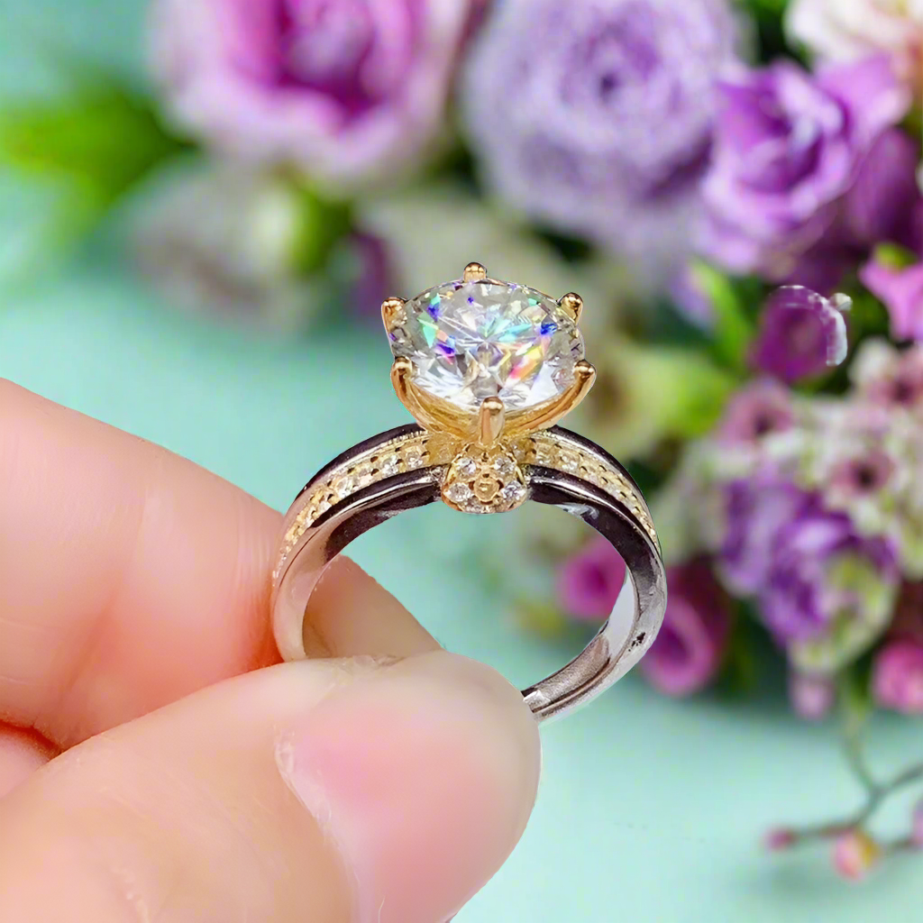 Two-Tone 14k Gold Round Cut Engagement Ring-Evani Naomi Jewelry