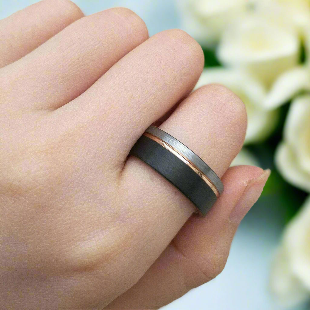 Two-tone Tungsten Carbide Multi Color Wedding Band-Evani Naomi Jewelry
