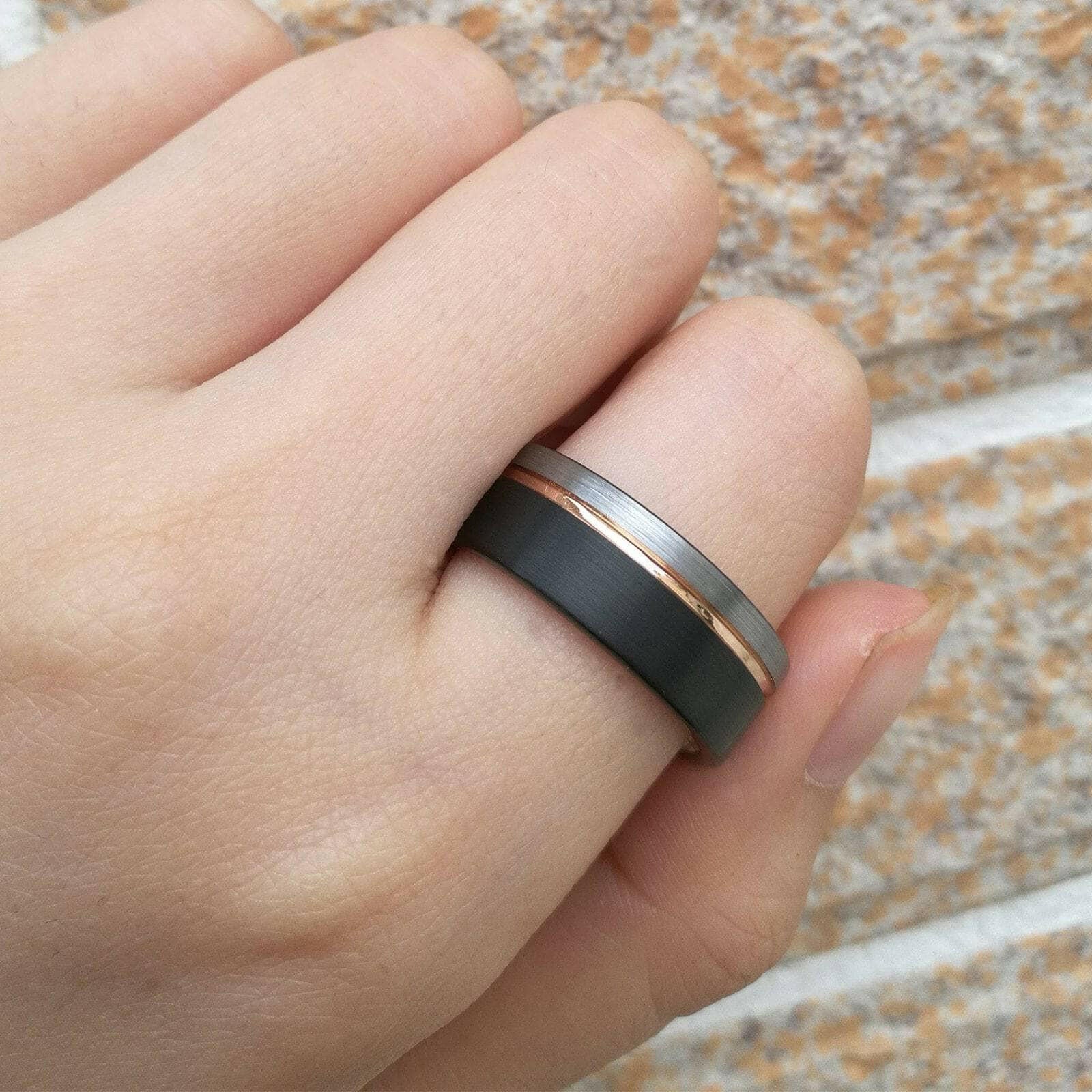 Two-tone Tungsten Carbide Multi Color Wedding Band-Evani Naomi Jewelry