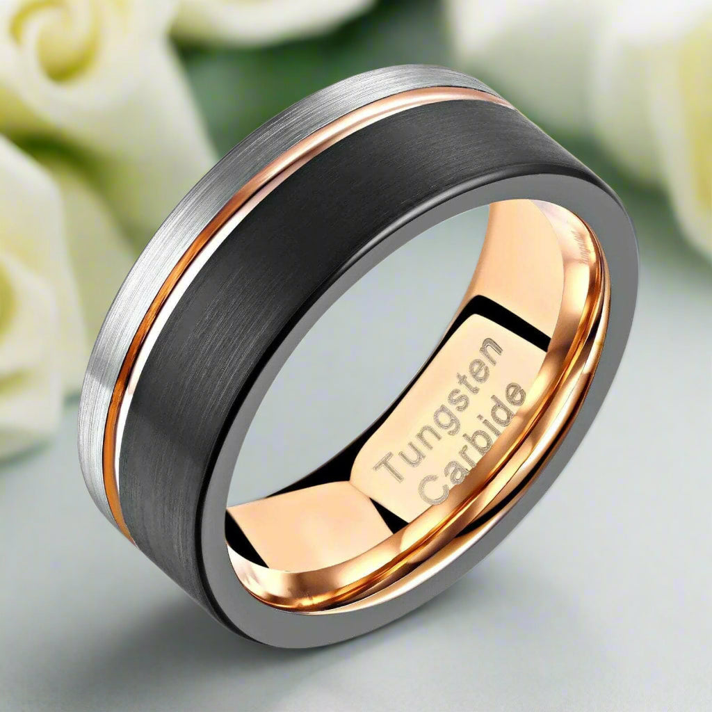 Two-tone Tungsten Carbide Multi Color Wedding Band-Evani Naomi Jewelry