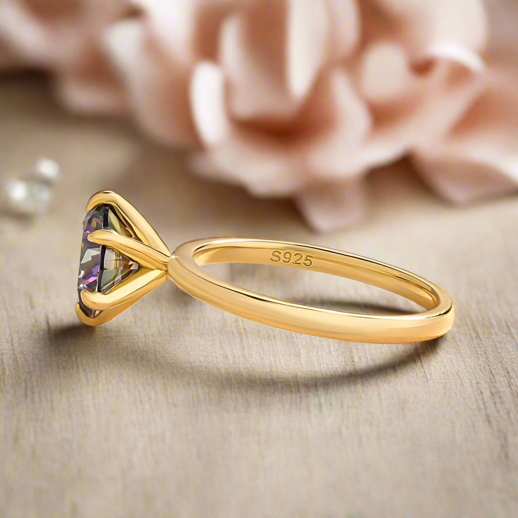 Unique Round Cut Alexandrite Yellow Gold Engagement Ring-Evani Naomi Jewelry