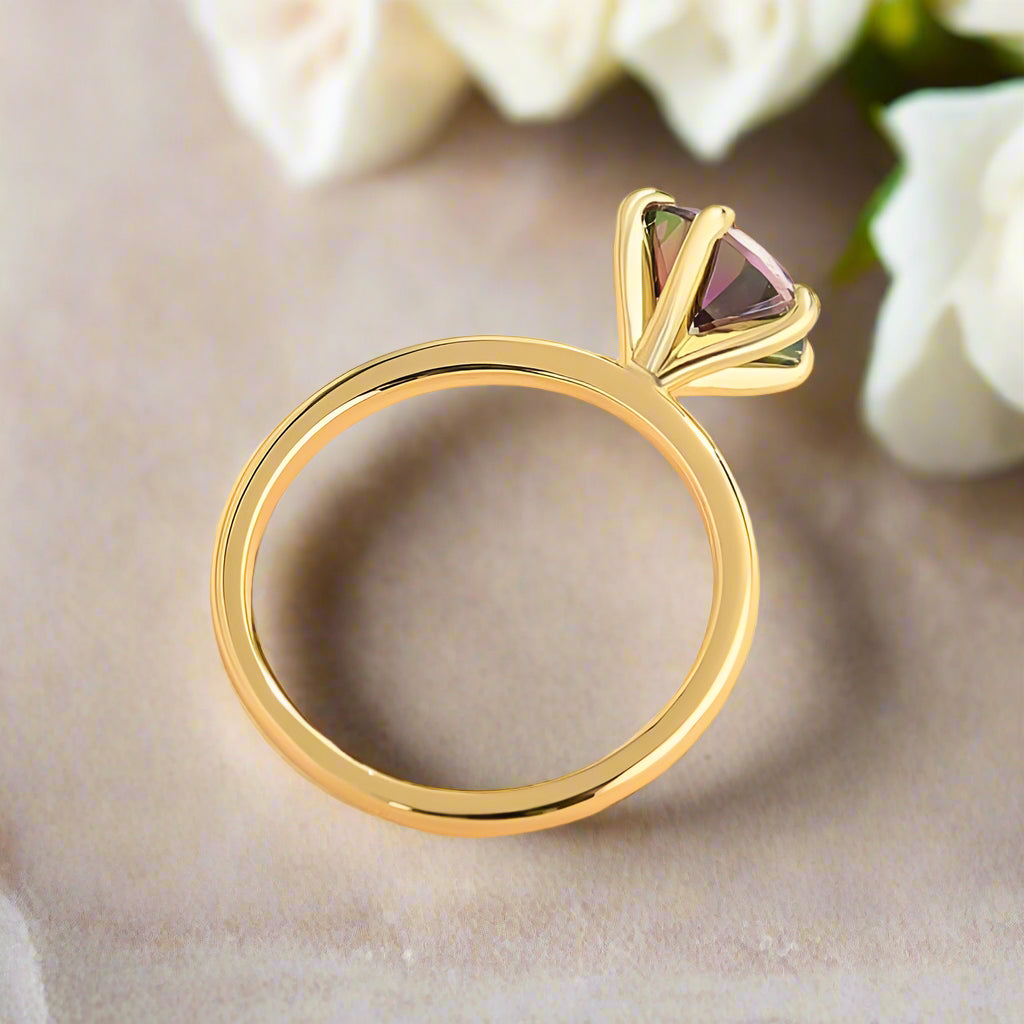 Unique Round Cut Alexandrite Yellow Gold Engagement Ring-Evani Naomi Jewelry