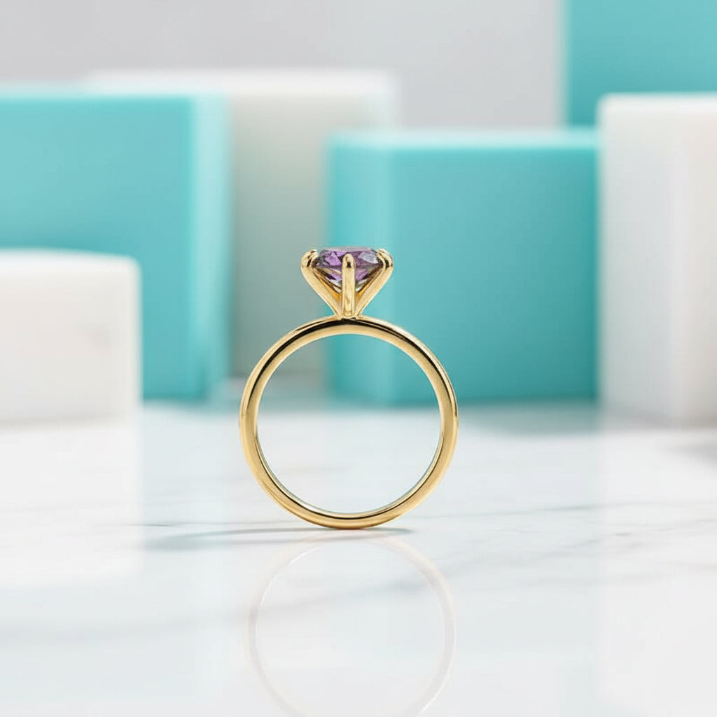 Unique Round Cut Alexandrite Yellow Gold Engagement Ring-Evani Jewelry