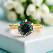 Unique Round Cut Alexandrite Yellow Gold Engagement Ring-Evani Naomi Jewelry