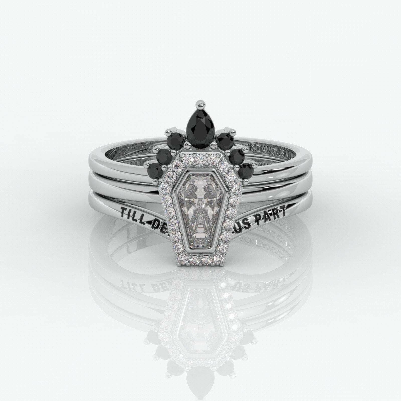 Until Death Wedding Rings in Bezeled Rare Coffin-cut Diamond-Evani Naomi Jewelry
