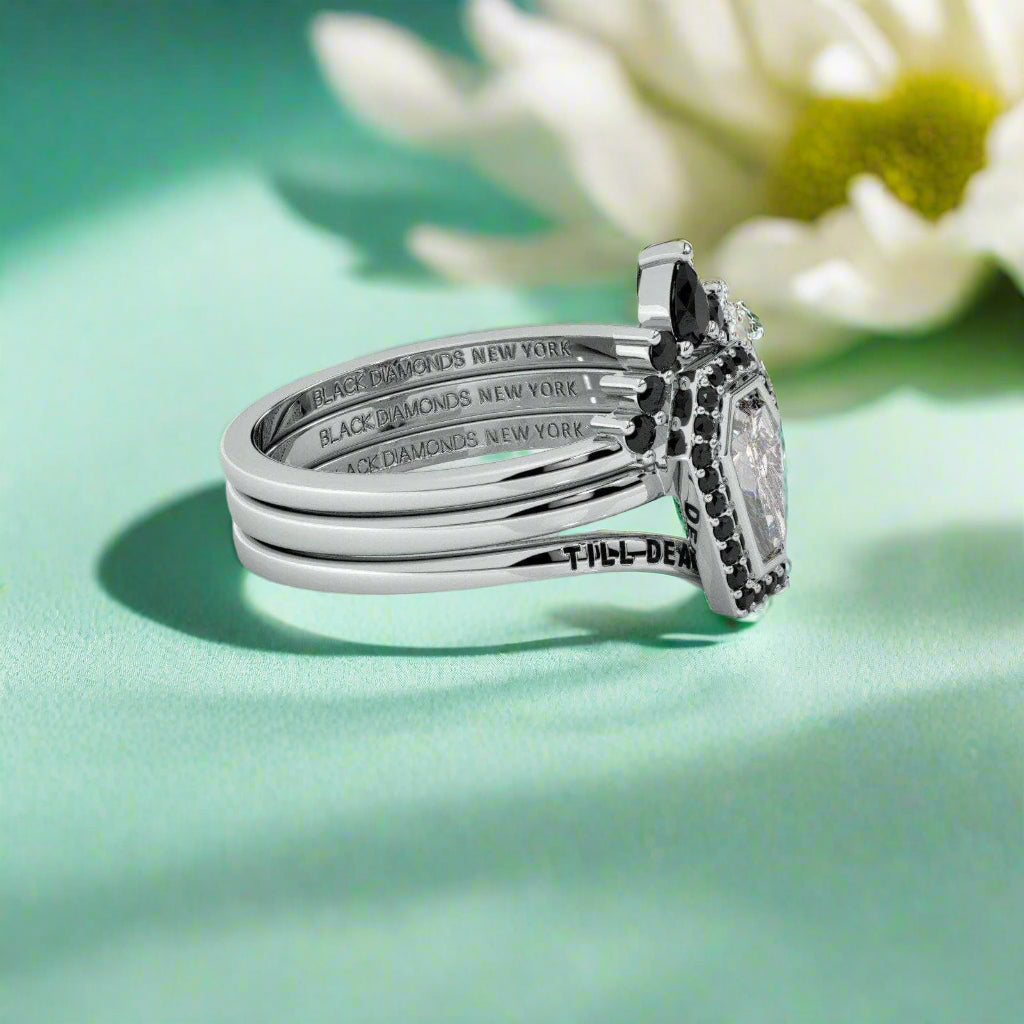 Until Death Wedding Rings in Bezeled Rare Coffin-cut Diamond-Evani Naomi Jewelry