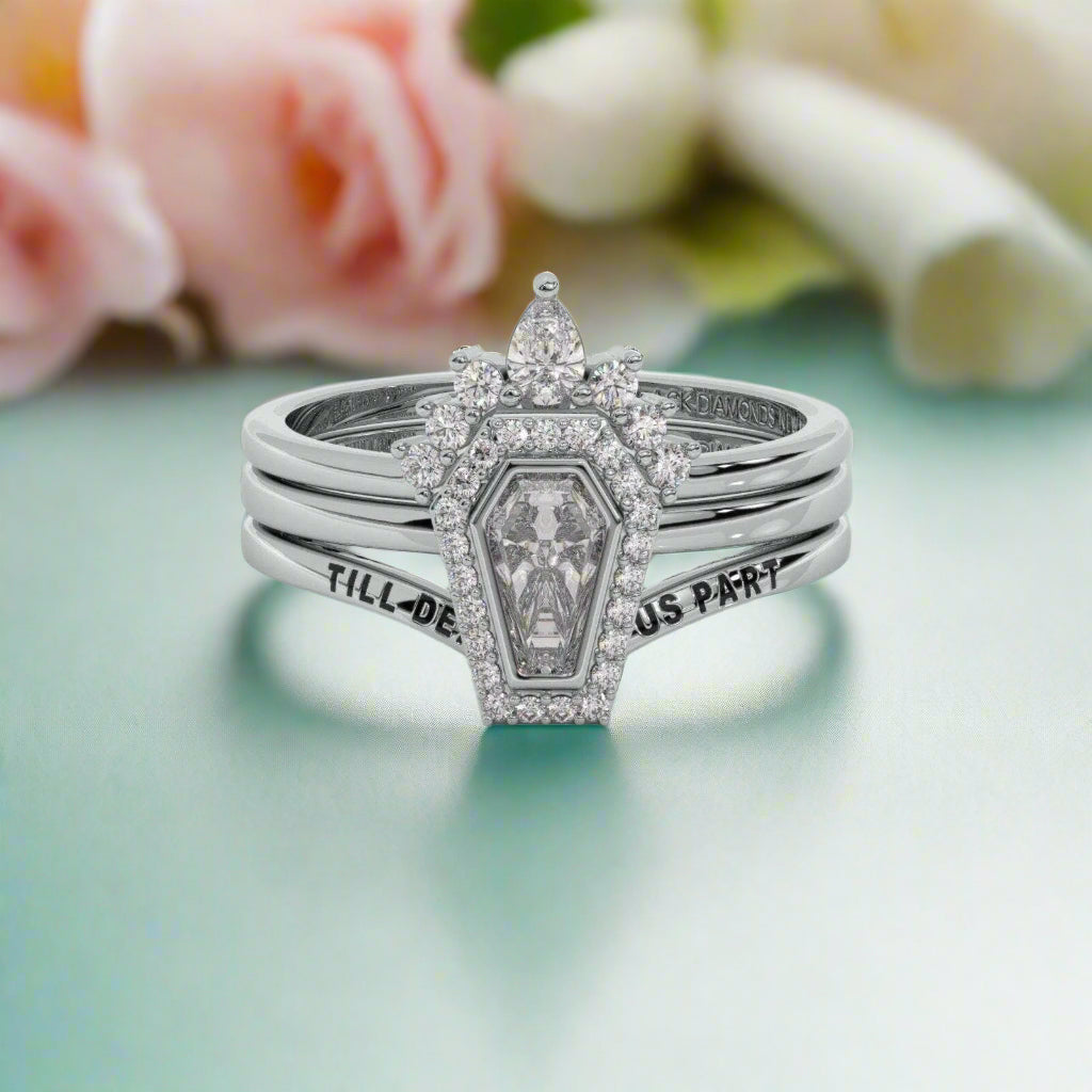 Until Death Wedding Rings in Bezeled Rare Coffin-cut Diamond-Evani Naomi Jewelry